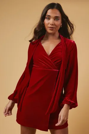Oasis Womens Petite Occasion Velvet Tie Neck Mini Dress - - Size 10 UK