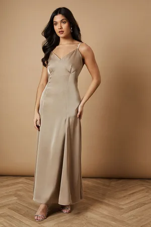 Oasis Womens Contrast Detail Satin Maxi Dress - - Size 14 UK