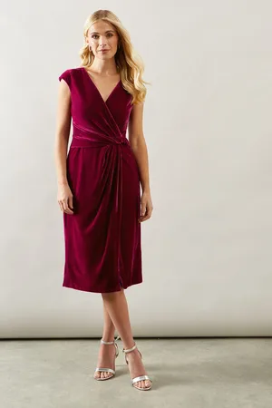 wallis Womens Petite Occasion Velvet Twist Pencil Dress - - Size 16 UK