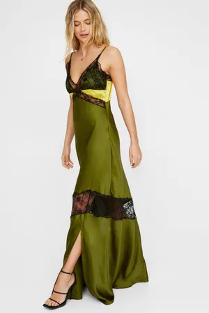 NASTY GAL Womens Satin Lace Trim Mix Maxi Dress - - Size 8 UK