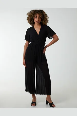 Blue Vanilla Womens Pleated Wrap Over Jumpsuit - Polyester/Viscose - Size Small