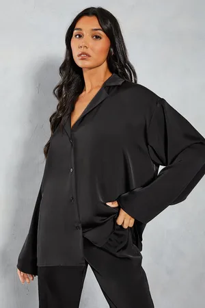 MissPap Womens Satin Revere Collar Oversized Shirt - - Size 8 UK