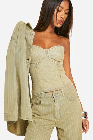Boohoo Womens Tinted Wash Denim Corset - Cotton - Size 12 UK