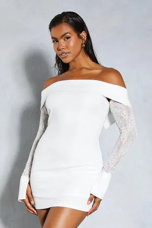 MissPap Womens Lace Bardot Cuff Detail Bodycon Mini Dress - Polyamide - Size 14 UK