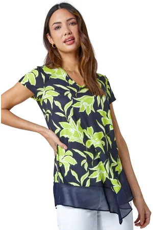 Roman Womens Floral Print Chiffon Hem Jersey Top - - Size 10 UK