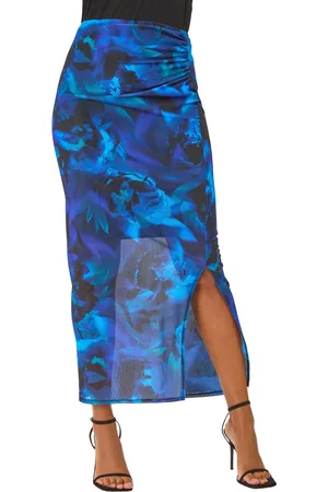 Roman Womens Printed Ruched Mesh Pencil Skirt - - Size 14 UK