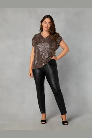 Live Unlimited London Womens Petite Faux Leather Straight Leg Trousers - Size 28 UK