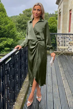 Ax Paris Womens Wrap Satin Shirt Midi Dress - Size 8 UK
