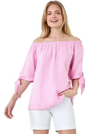 Roman Womens Cotton Blend Tie Detail Bardot Top - - Size Small