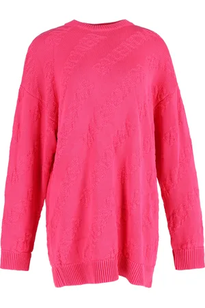 Balenciaga Pre-owned Womens Textured Logo Crew Neck Jumper In Pink Cotton - - Size Small
