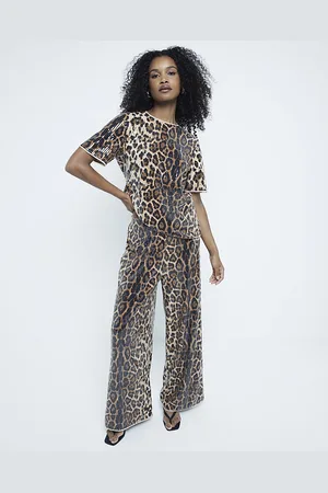 River Island Womens T-Shirt Brown Leopard Print Sequin - - Size 6 UK