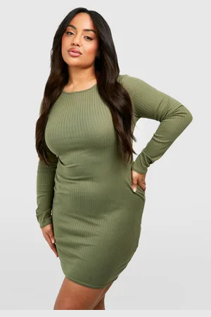 Boohoo Womens Plus Tie Back Flare Sleeve Rib Dress - - Size 24 UK