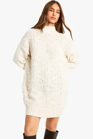 Boohoo Womens Cable Detail Knitted Mini Jumper Dress - - Size Medium