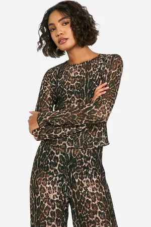 Boohoo Womens Tall Print Crushed Lace Crop Top - Size 10 UK