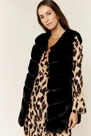 Gini London Womens Diagonal Cut Sleeveless Faux Fur Gilet - - Size Medium/Large