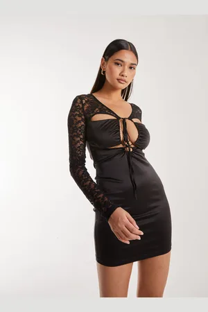 Pink Vanilla Womens Lace Long Sleeve Cut Out Mini Dress - - Size 6 UK