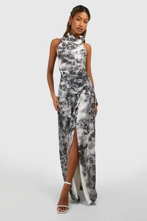 Boohoo Womens Chiffon Maxi Leopard Print Halterneck Dress - - Size 16 UK