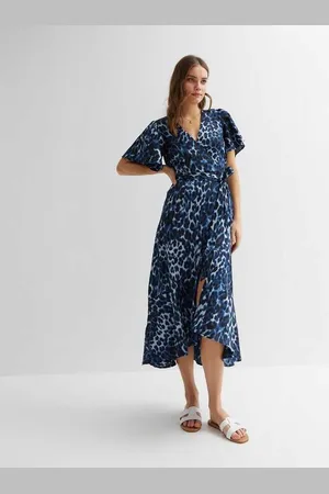 Gini London Womens Animal Print Angel Sleeve Midi Wrap Dress - - Size 8 UK