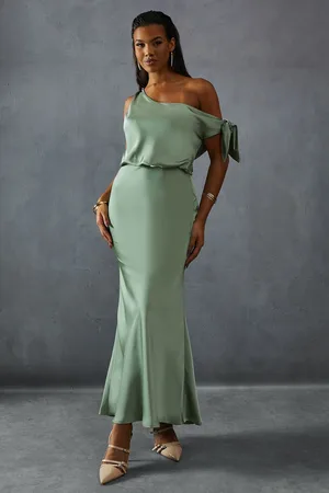 MissPap Womens Premium Satin Off Shoulder Fishtail Bridesmaid Dress - - Size 12 UK