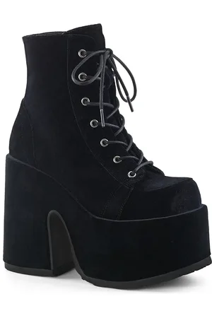Demonia Womens Camel 203 Velvet Platform Ankle Boots - Size UK 9
