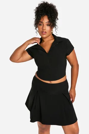 Boohoo Womens Plus Bengaline Collared Zip Up Top And Pleated Skirt Set - Viscose - Size 16 UK