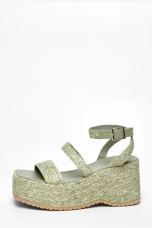 Quiz Womens Sage Woven Chunky Platform Wedges - - Size UK 6