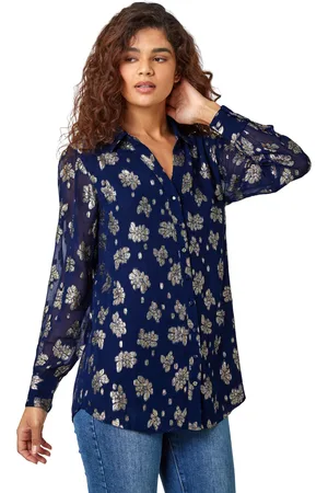Roman Womens Metallic Floral Print Blouse - Leather - Size 12 UK
