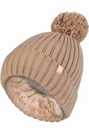 Heat Holders Womens Ladies Ribbed Cuffed Thermal Insulated Winter Pom Pom Bobble Hat - - One Size