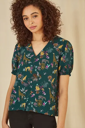 Yumi Womens Recycled Fabric Safari Animal Print Shirt - Size 8 UK