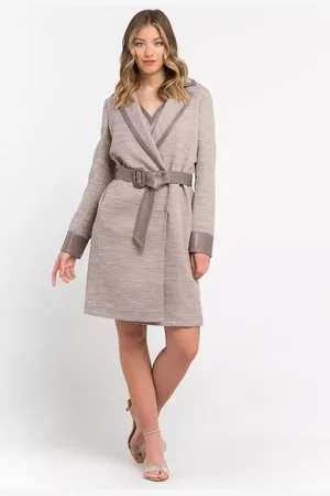 Trussardi Womens Cotton Blend Coat with Kimono Closure and Contrasting Details - - Size IT 38 (Women