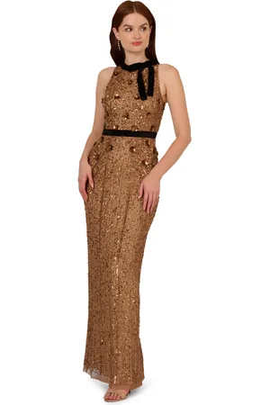 Adrianna Papell Womens Beaded Halter Long Dress in - Size 12 UK