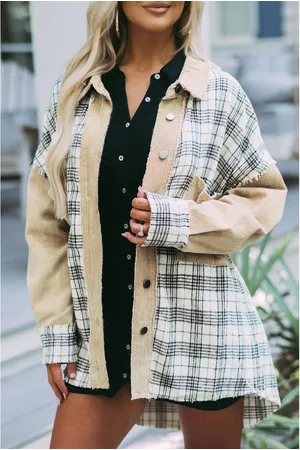 Azura Exchange WoMens Distressed Plaid Patchwork Denim Jacket in Cotton - Size Medium