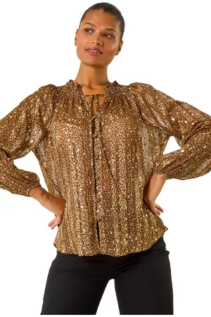 Roman Womens Tie Front Animal Print Blouse - - Size 12 UK