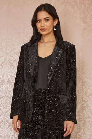 Yumi Womens Velvet Sparkle Oversize Blazer - Size 16 UK