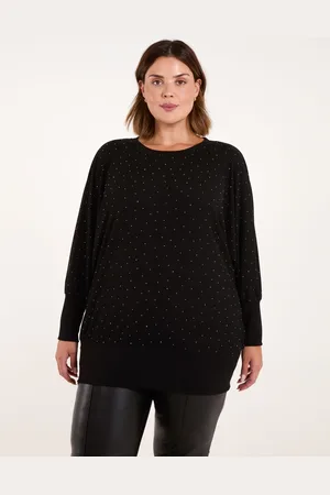 Blue Vanilla Womens Curve Diamante Batwing Top - - One Size