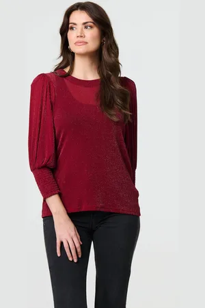 Izabel London Womens Sparkly 3/4 Puff Sleeve Mesh Top - Size 8 UK