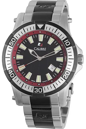 Calibre Mens Hawk Date Swiss Made Movement Watch Stainless Steel Strap Black Dial - One Size