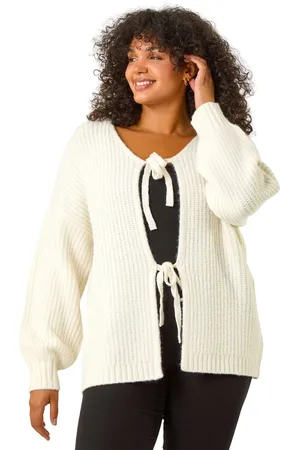 Roman Womens Curve Bow Detail Knit Cardigan - - Size UK 22-24