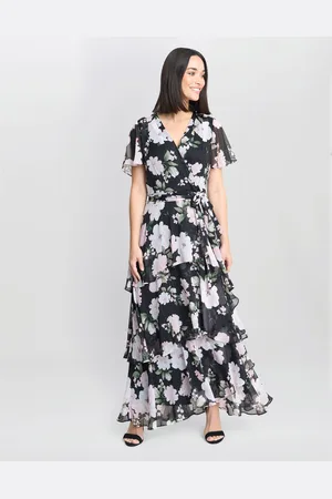 Gina Bacconi Womens Sally Printed Maxi Tiered Dress With Tie Belt - - Size 20 UK
