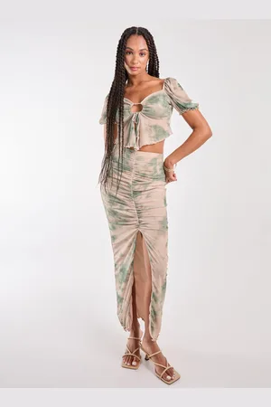 Pink Vanilla Womens Tie Dye Ruched Split Maxi Skirt - - Size Medium