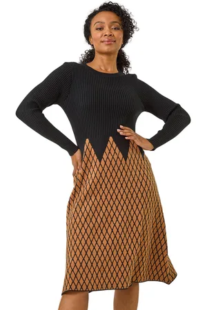 Roman Womens Petite Contrast Knit Dress - - Size 12 UK