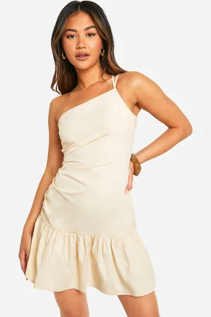 Boohoo Womens Linen Look Ruched Mini Dress - Cotton - Size 16 UK
