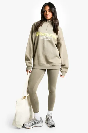 Boohoo Womens Los Angeles Half Zip Oversized Sweatshirt & Legging Set - Cotton - Size Small