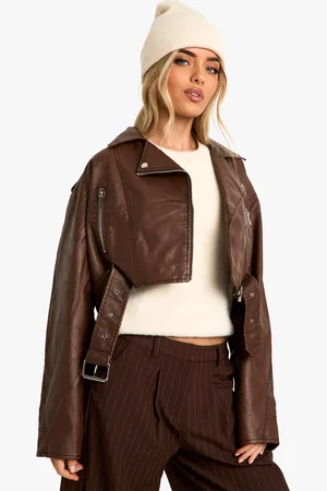 Boohoo Womens Vintage Look Faux Leather Crop Biker Jacket - - Size 14 UK