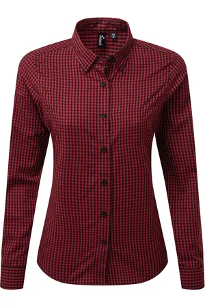 Premier Womens/Ladies Maxton Gingham Long-Sleeved Shirt ( /Red) - Size Large