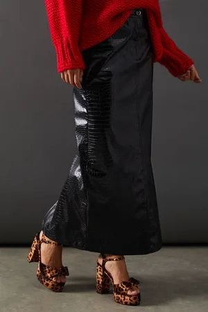 warehouse Womens Croc Faux Leather Pencil Skirt - - Size 14 UK