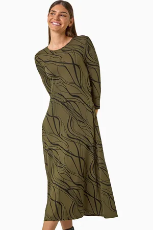 Roman Womens Wave Print A-Line Midi Dress - - Size 16 UK