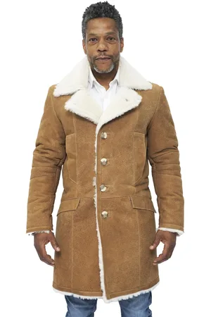 Infinity Mens Warm Sheepskin Trench Coat-Managua - - Size Large