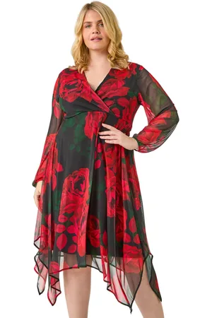 Roman Womens Curve Floral Print Wrap Stretch Midi Dress - - Size 20 UK