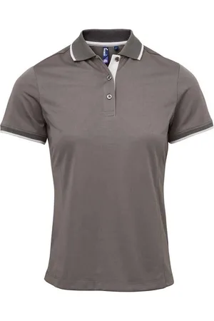 Premier Womens/Ladies Coolchecker Contrast Pique Polo Shirt (Dark /Silver) - Size X-Small